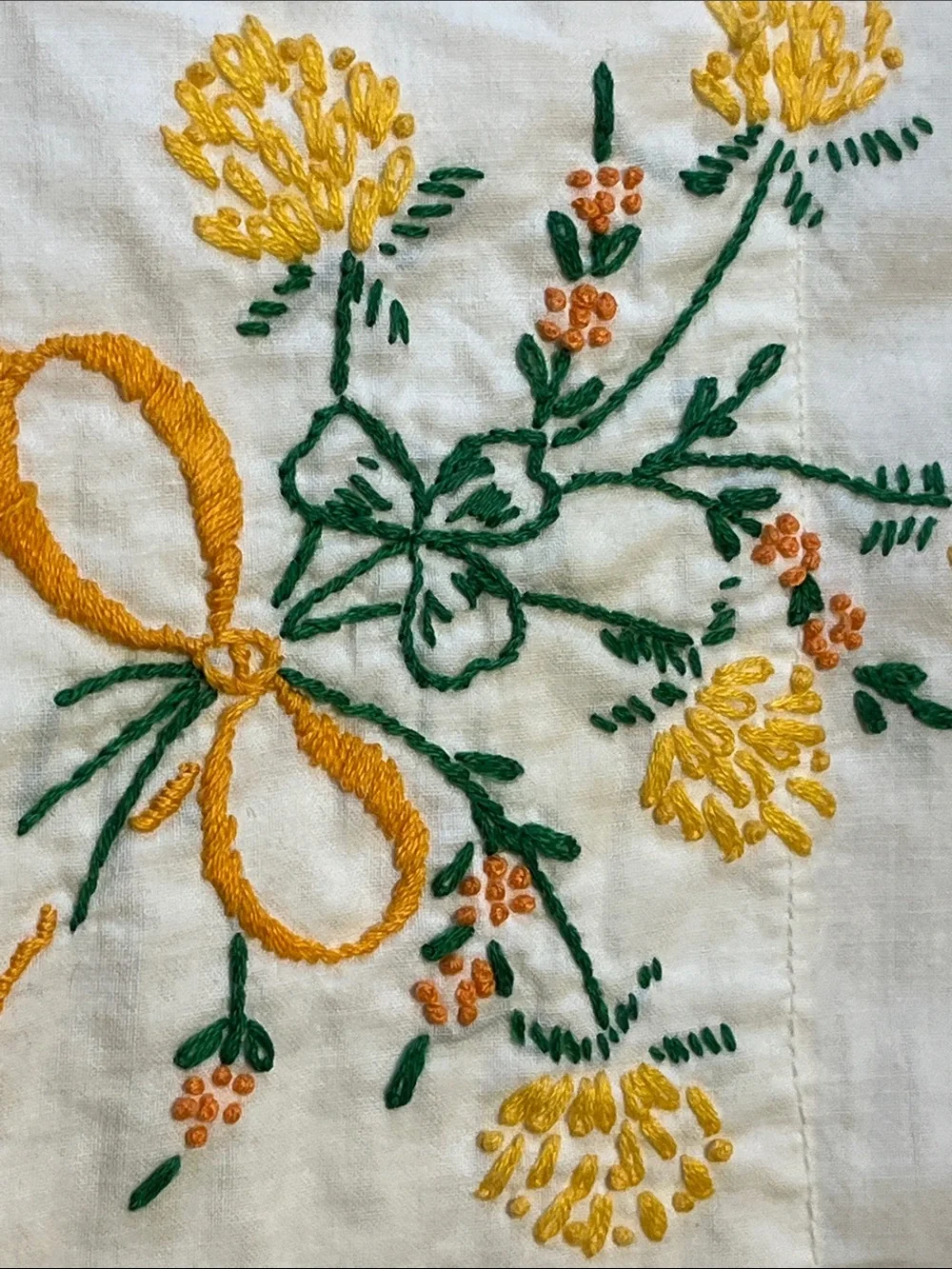 Set of 2, 1950’s Hand-Embroidered Pillowcases- As Is Condition- Light age spots